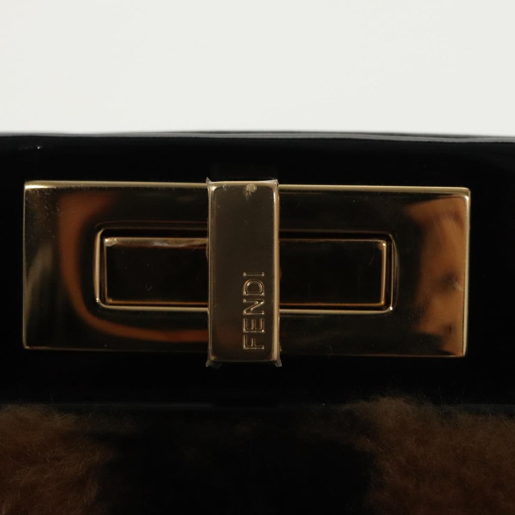 FENDI Pecan Peek A Boo Regular Hand Bag Mouton 2way Black Brown 101314S