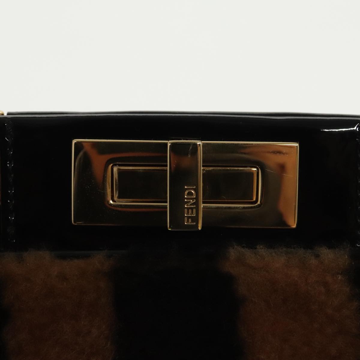 FENDI Pecan Peek A Boo Regular Hand Bag Mouton 2way Black Brown 101314S