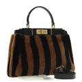 FENDI Pecan Peek A Boo Regular Hand Bag Mouton 2way Black Brown 101314S