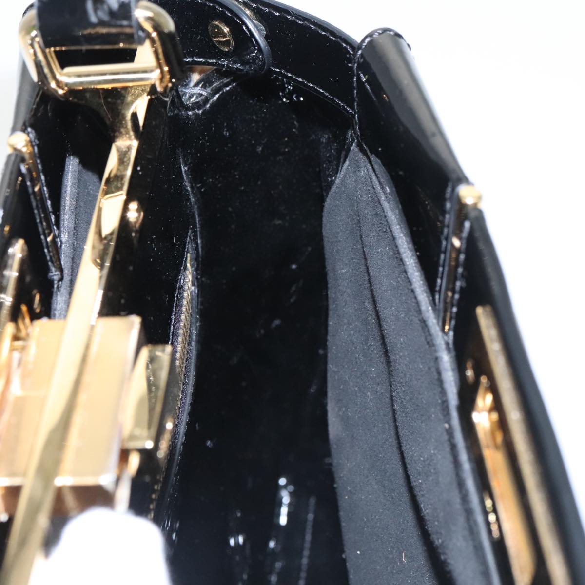 FENDI Pecan Peek A Boo Regular Hand Bag Mouton 2way Black Brown 101314S