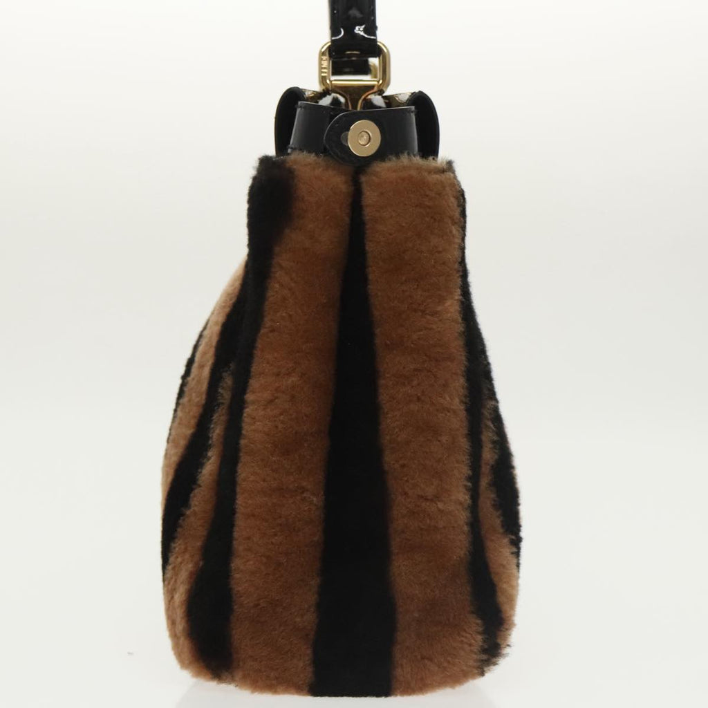 FENDI Pecan Peek A Boo Regular Hand Bag Mouton 2way Black Brown 101314S