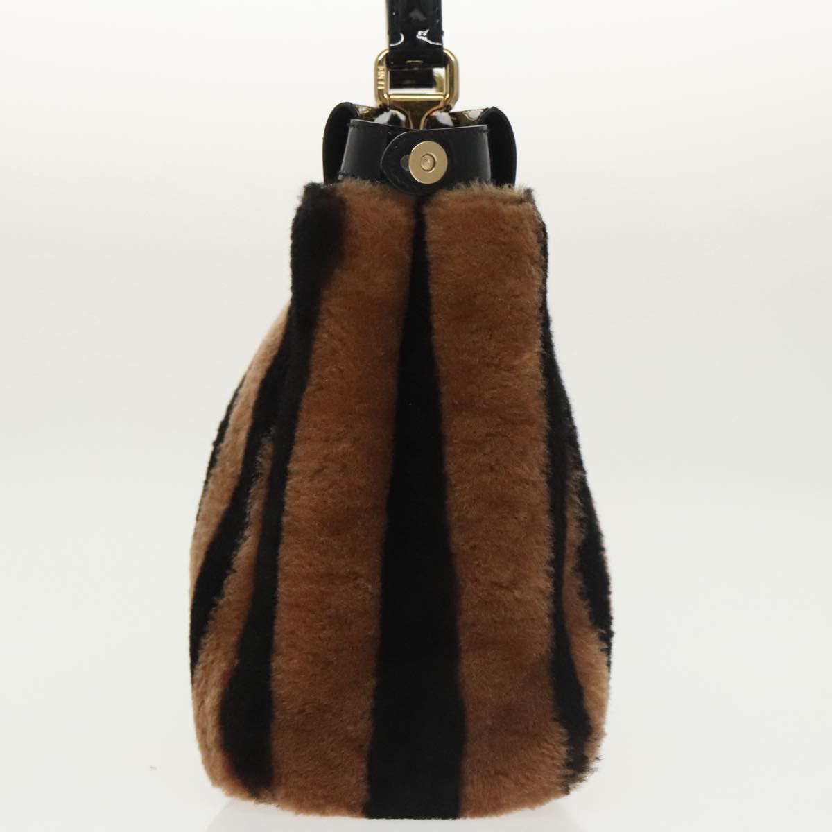 FENDI Pecan Peek A Boo Regular Hand Bag Mouton 2way Black Brown 101314S