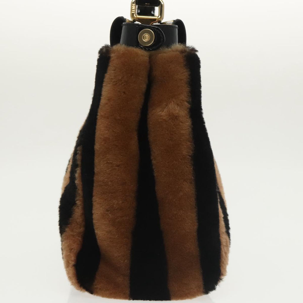 FENDI Pecan Peek A Boo Regular Hand Bag Mouton 2way Black Brown 101314S
