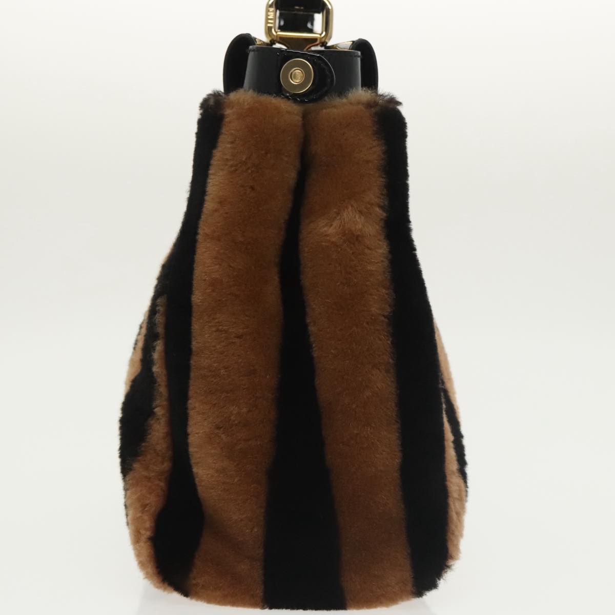 FENDI Pecan Peek A Boo Regular Hand Bag Mouton 2way Black Brown 101314S