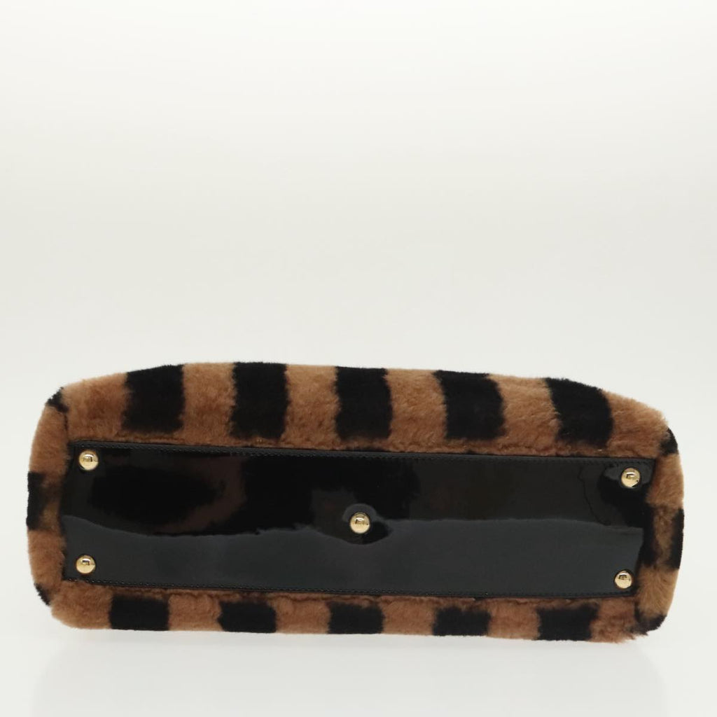 FENDI Pecan Peek A Boo Regular Hand Bag Mouton 2way Black Brown 101314S
