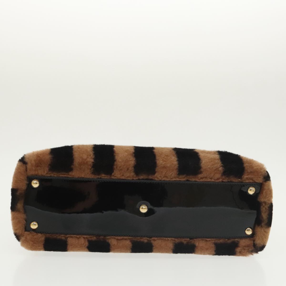 FENDI Pecan Peek A Boo Regular Hand Bag Mouton 2way Black Brown 101314S