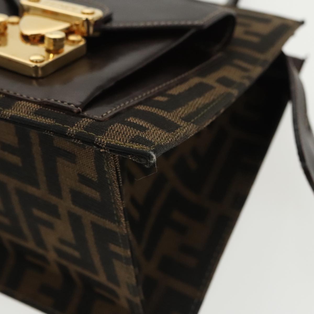 FENDI Zucca Canvas Hand Bag 2way Brown Black gold 101320SA
