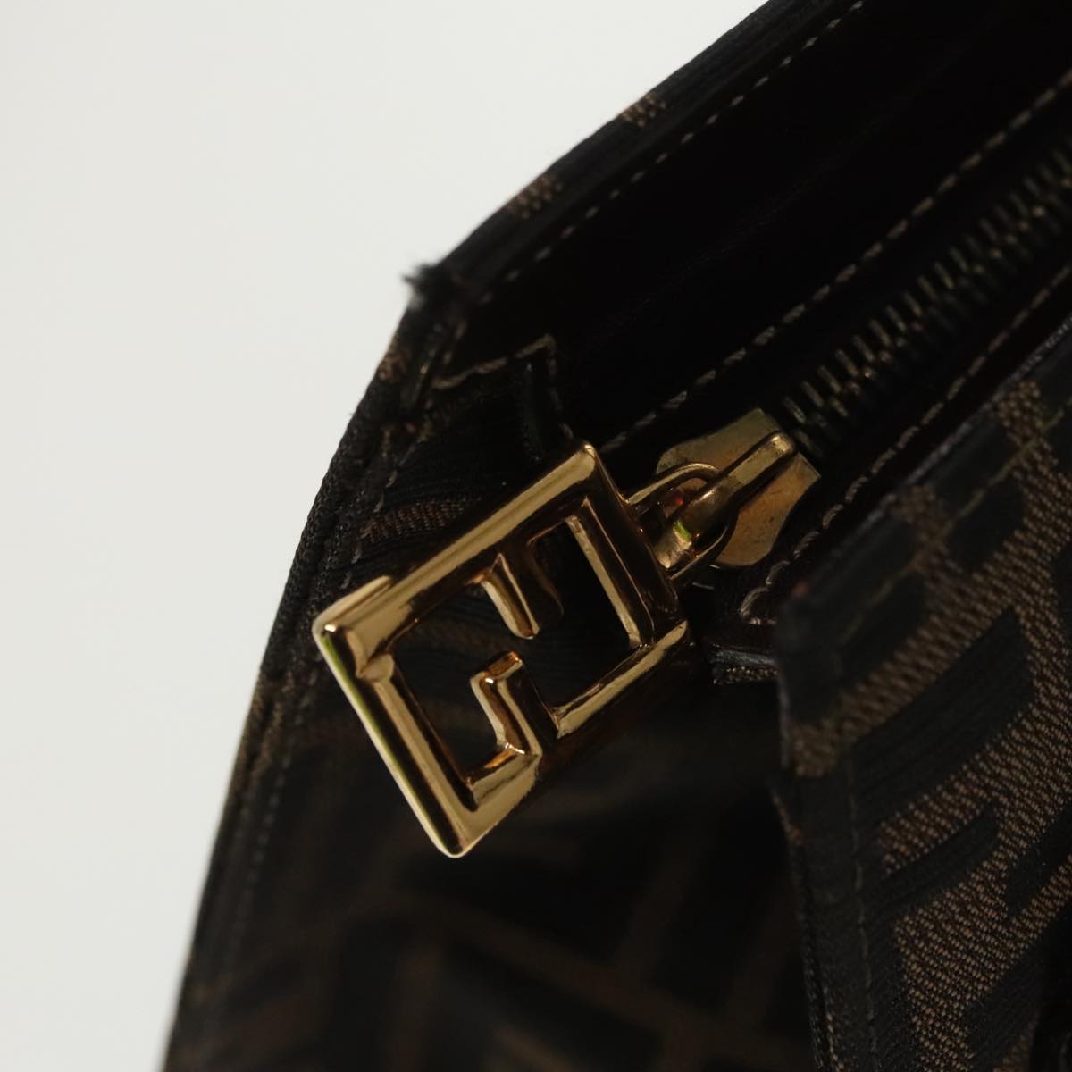 FENDI Zucca Canvas Hand Bag 2way Brown Black gold 101320SA