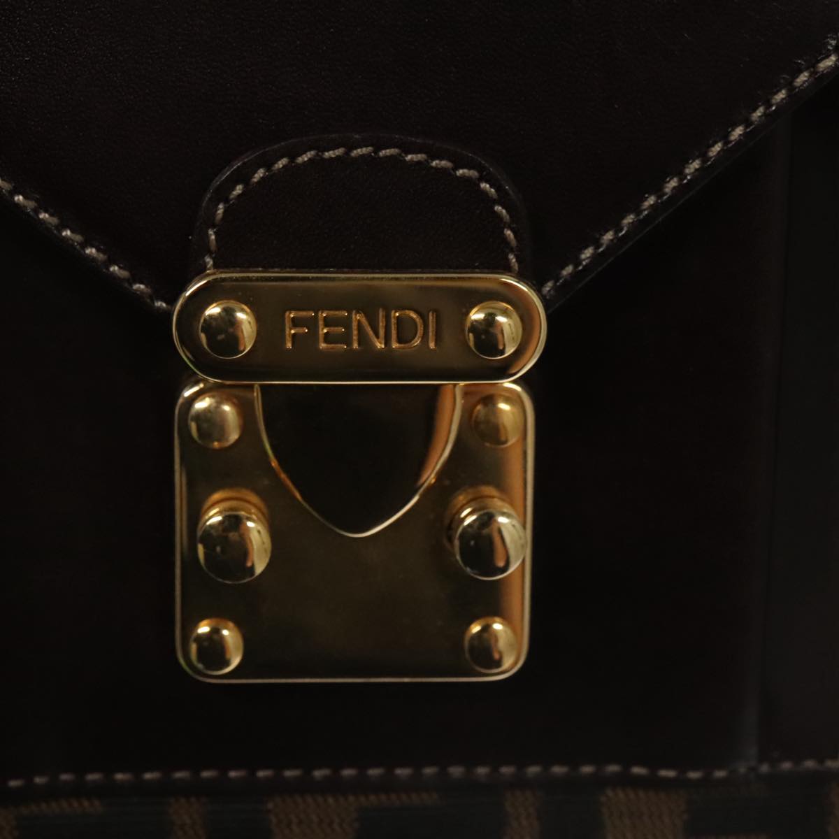 FENDI Zucca Canvas Hand Bag 2way Brown Black gold 101320SA