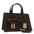FENDI Zucca Canvas Hand Bag 2way Brown Black gold 101320SA