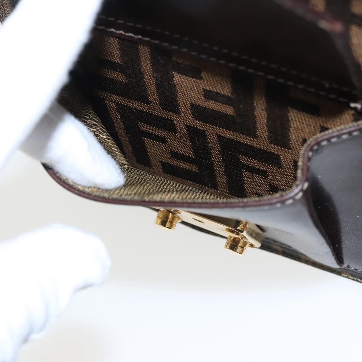 FENDI Zucca Canvas Hand Bag 2way Brown Black gold 101320SA