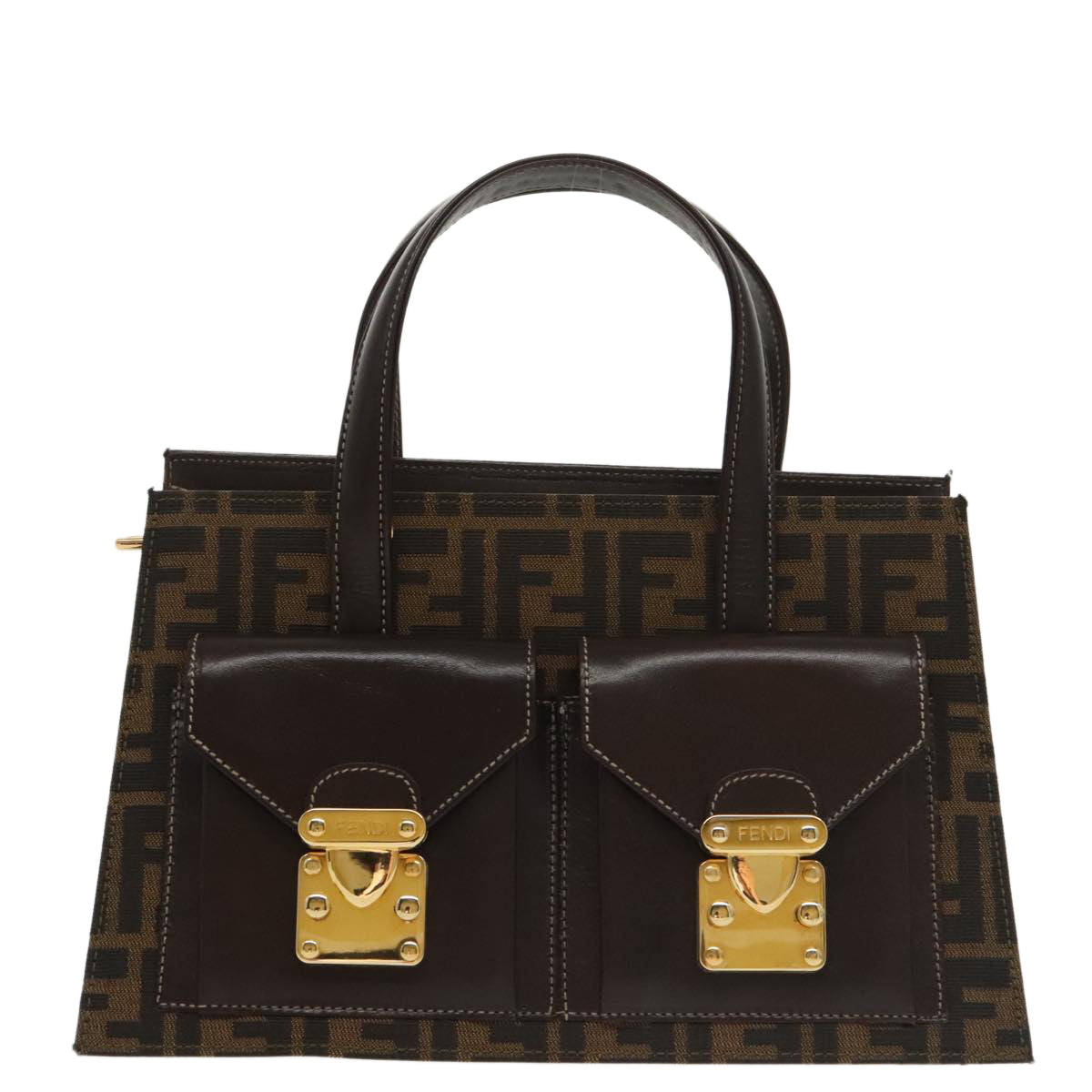 FENDI Zucca Canvas Hand Bag 2way Brown Black gold 101320SA