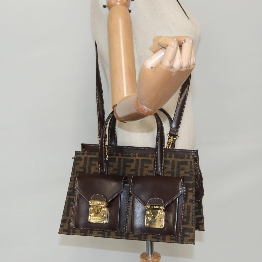 FENDI Zucca Canvas Hand Bag 2way Brown Black gold 101320SA