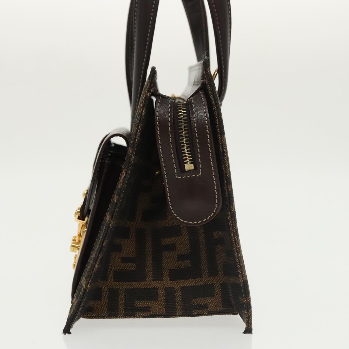 FENDI Zucca Canvas Hand Bag 2way Brown Black gold 101320SA