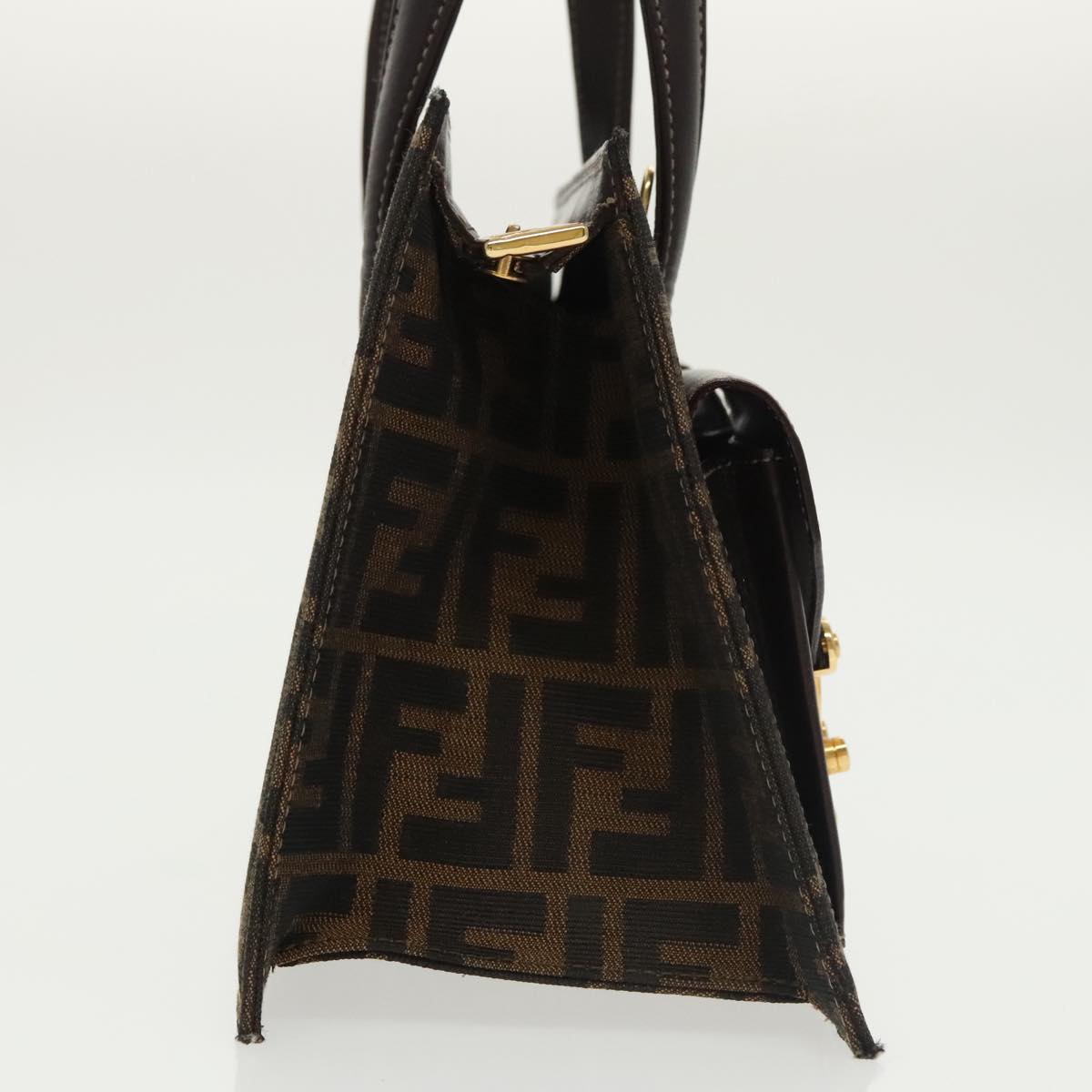 FENDI Zucca Canvas Hand Bag 2way Brown Black gold 101320SA
