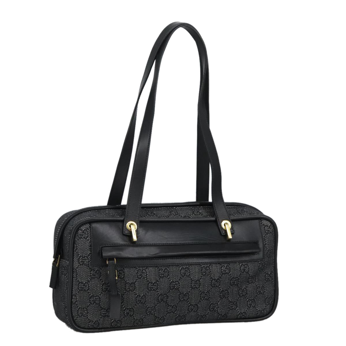 GUCCI GG Canvas Shoulder Bag Black Gold 92729 101322A