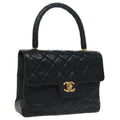CHANEL Hand Bag Lamb Skin Navy Gold CC 101325A