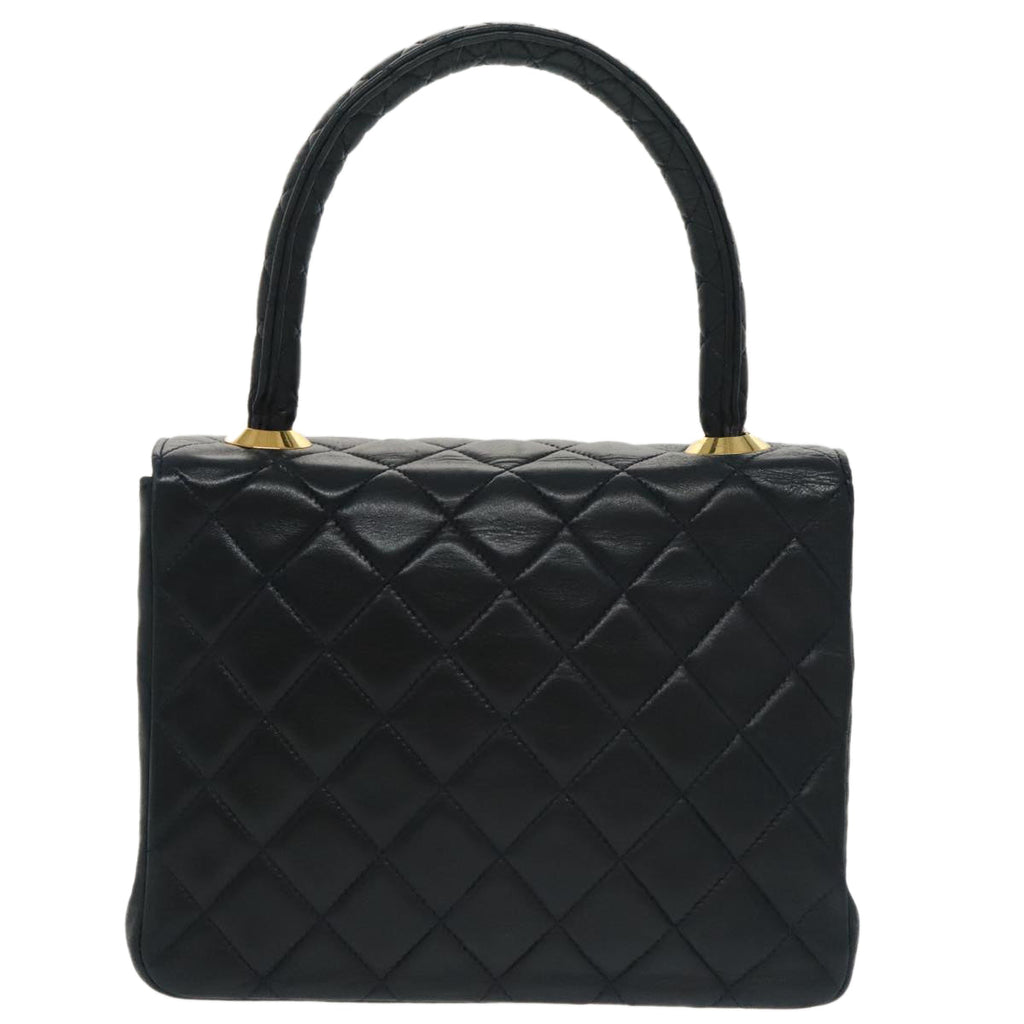 CHANEL Hand Bag Lamb Skin Navy Gold CC 101325A