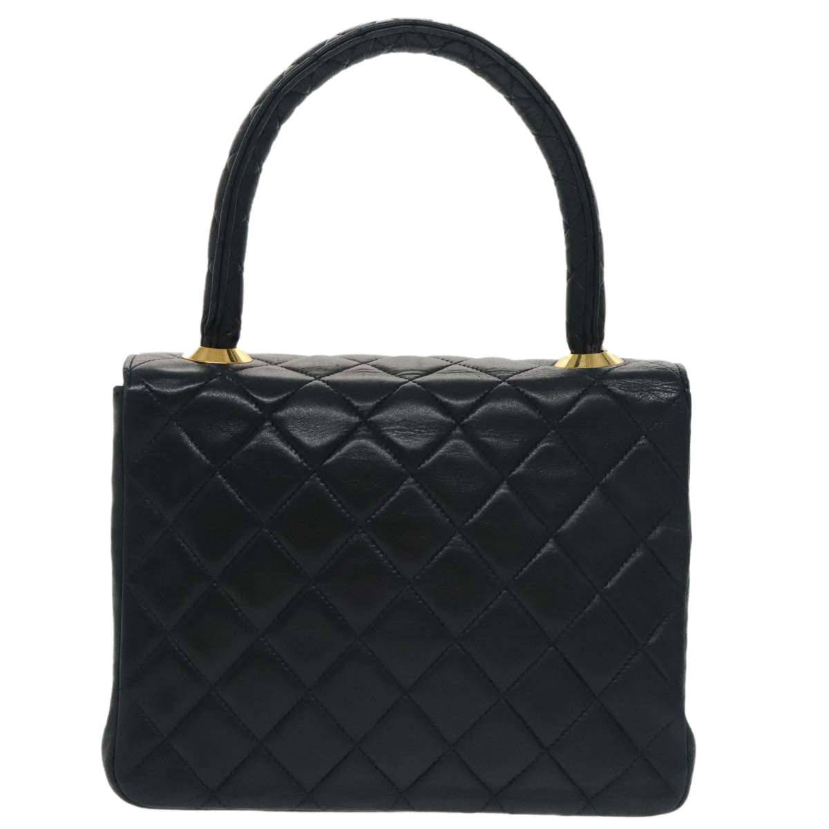 CHANEL Hand Bag Lamb Skin Navy Gold CC 101325A