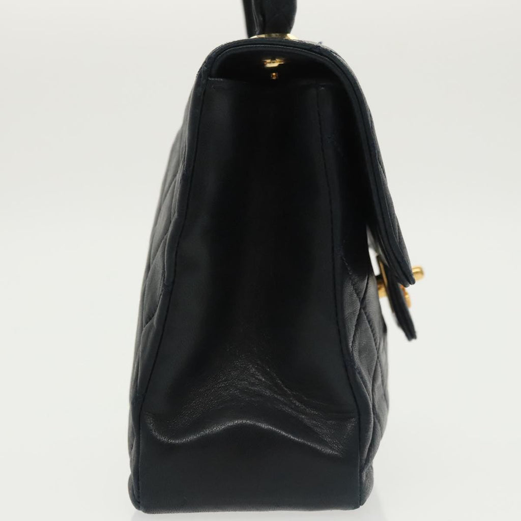 CHANEL Hand Bag Lamb Skin Navy Gold CC 101325A