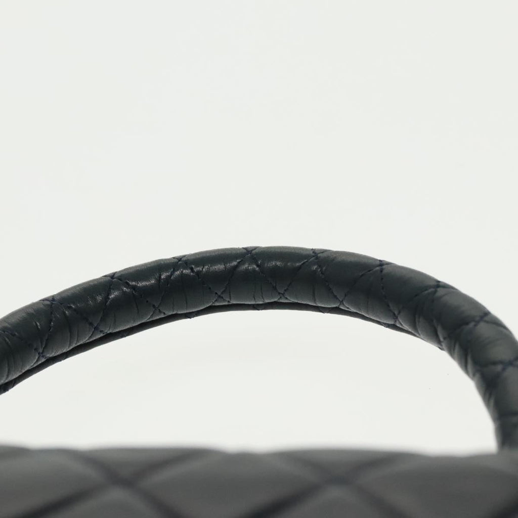 CHANEL Hand Bag Lamb Skin Navy Gold CC 101325A