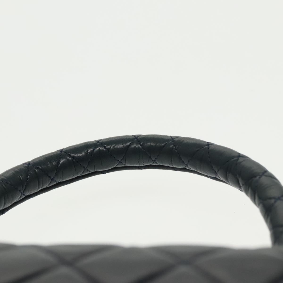 CHANEL Hand Bag Lamb Skin Navy Gold CC 101325A
