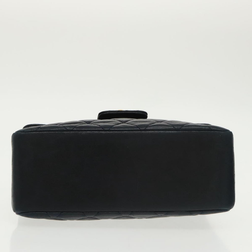 CHANEL Hand Bag Lamb Skin Navy Gold CC 101325A