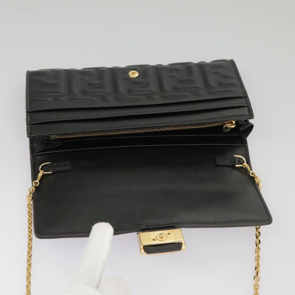 FENDI Zucca Canvas Chain Long Wallet Black 8M0365 101345A