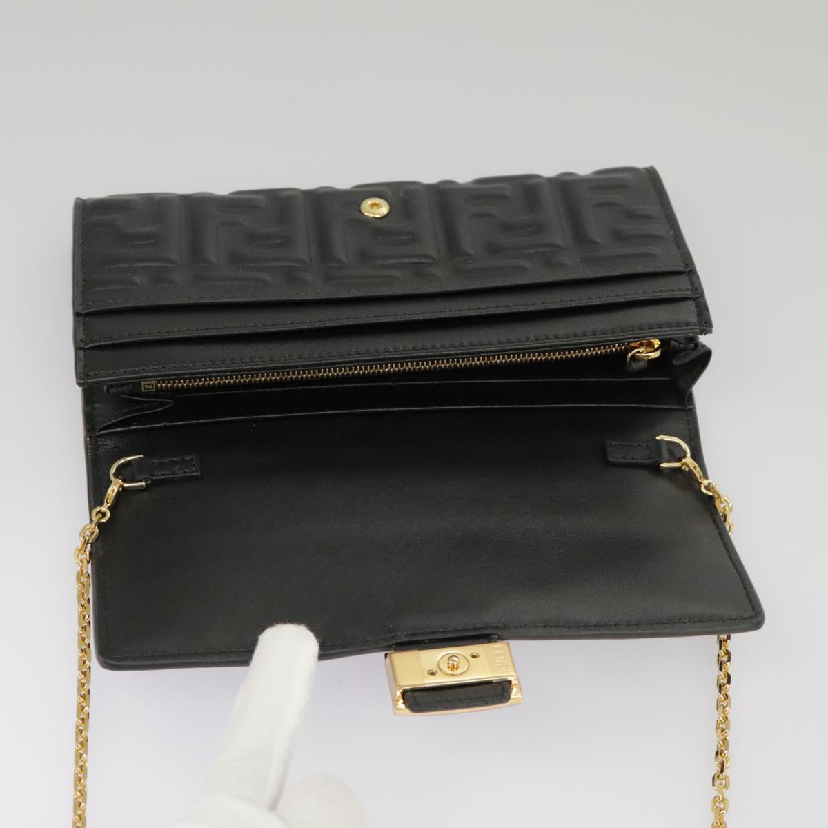 FENDI Zucca Canvas Chain Long Wallet Black 8M0365 101345A