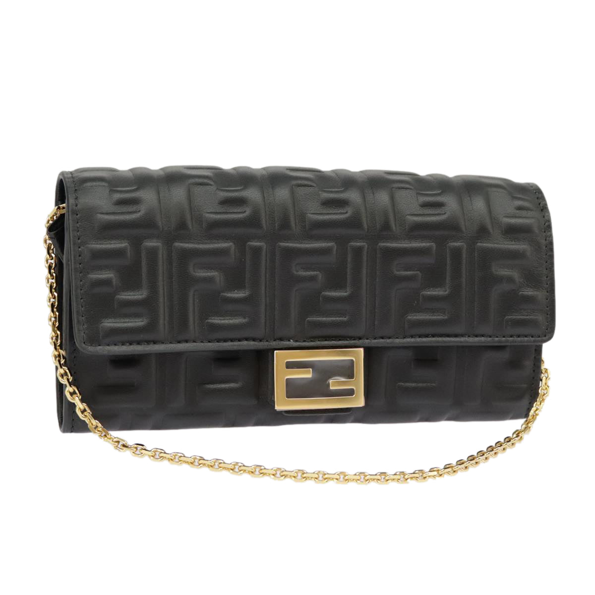 FENDI Zucca Canvas Chain Long Wallet Black 8M0365 101345A