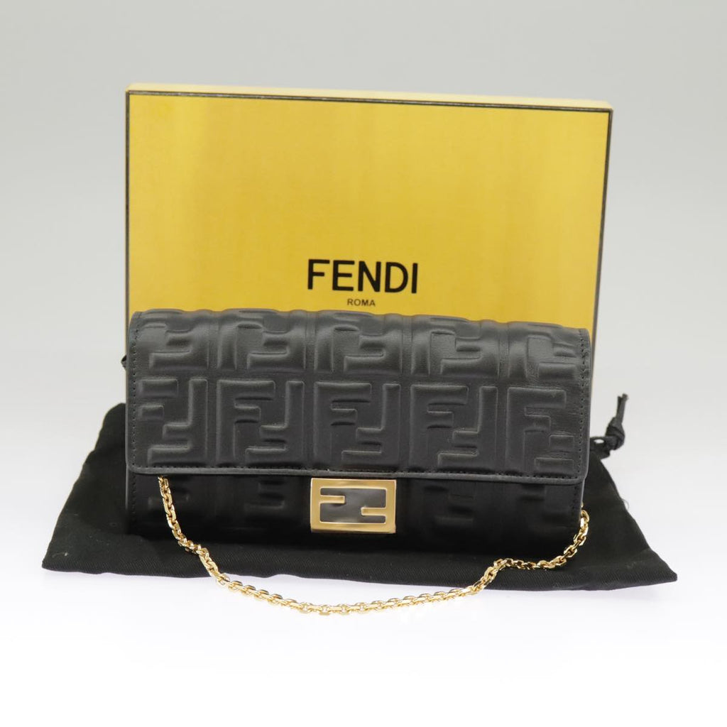 FENDI Zucca Canvas Chain Long Wallet Black 8M0365 101345A