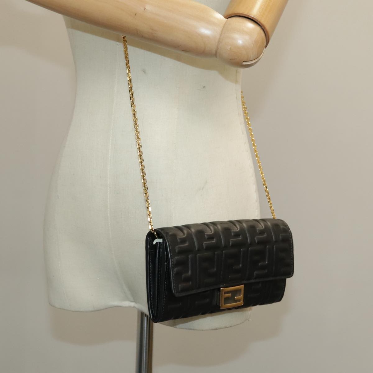 FENDI Zucca Canvas Chain Long Wallet Black 8M0365 101345A