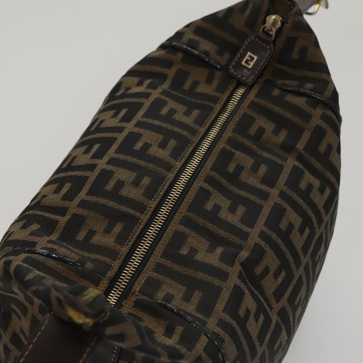 FENDI Zucca Canvas Vanity Hand Bag Brown 101351