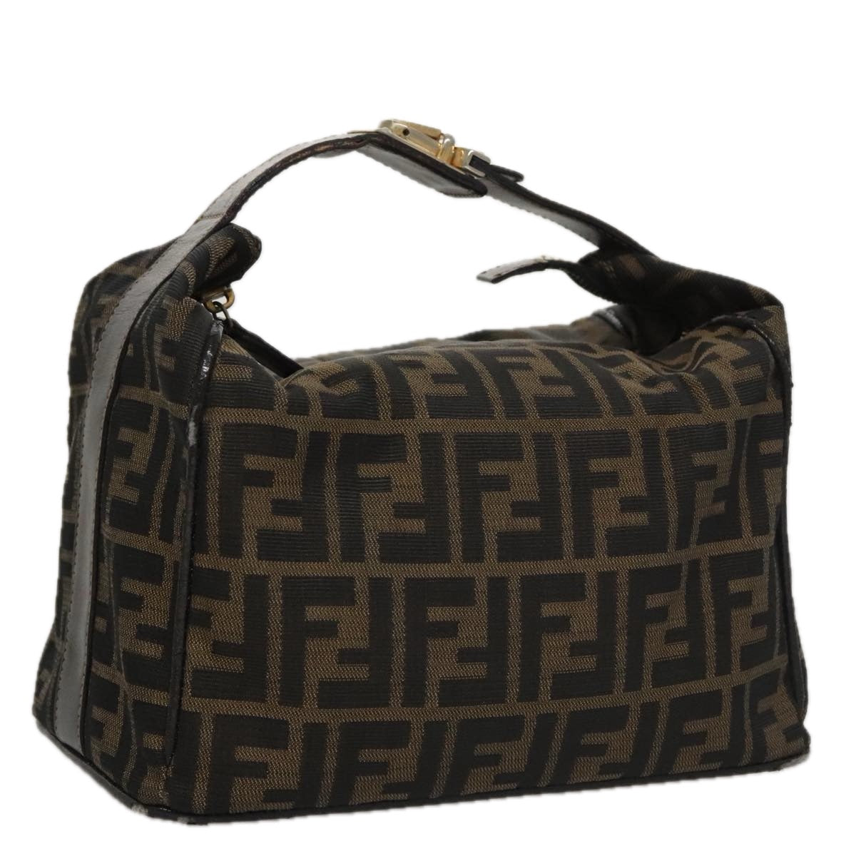 FENDI Zucca Canvas Vanity Hand Bag Brown 101351