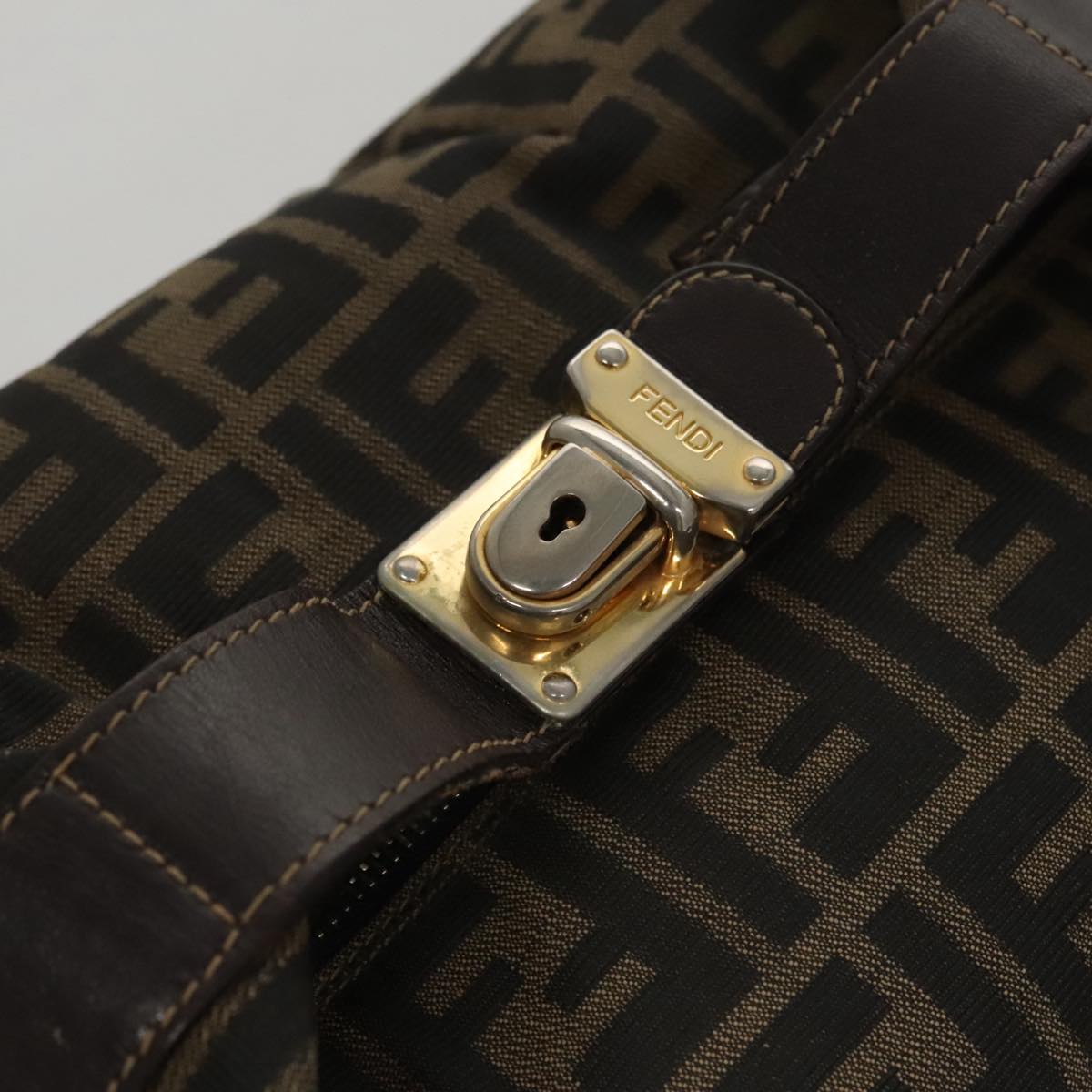 FENDI Zucca Canvas Vanity Hand Bag Brown 101351