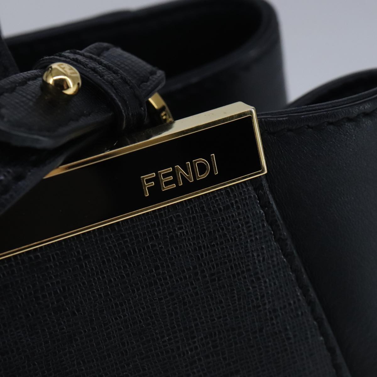 FENDI Petite To Jules Hand Bag Leather 2way Gold Black 8BH253 101381