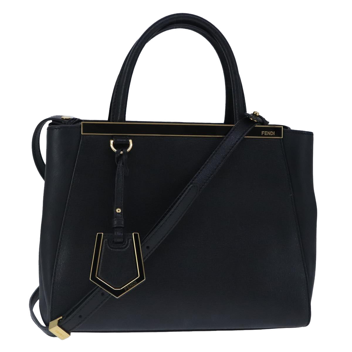 FENDI Petite To Jules Hand Bag Leather 2way Gold Black 8BH253 101381