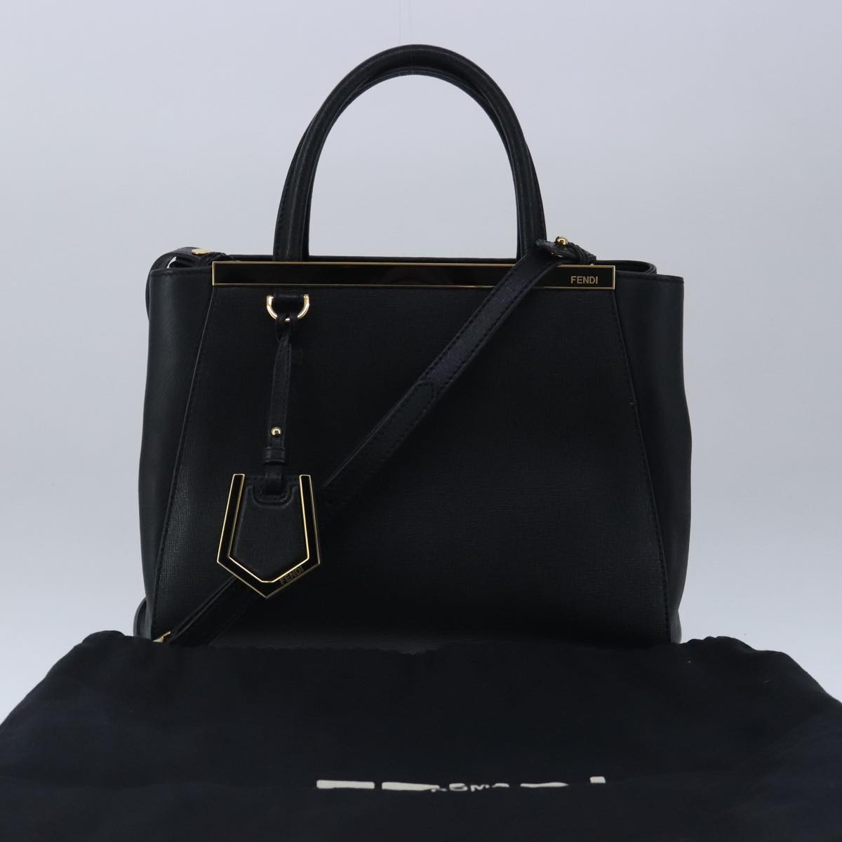 FENDI Petite To Jules Hand Bag Leather 2way Gold Black 8BH253 101381