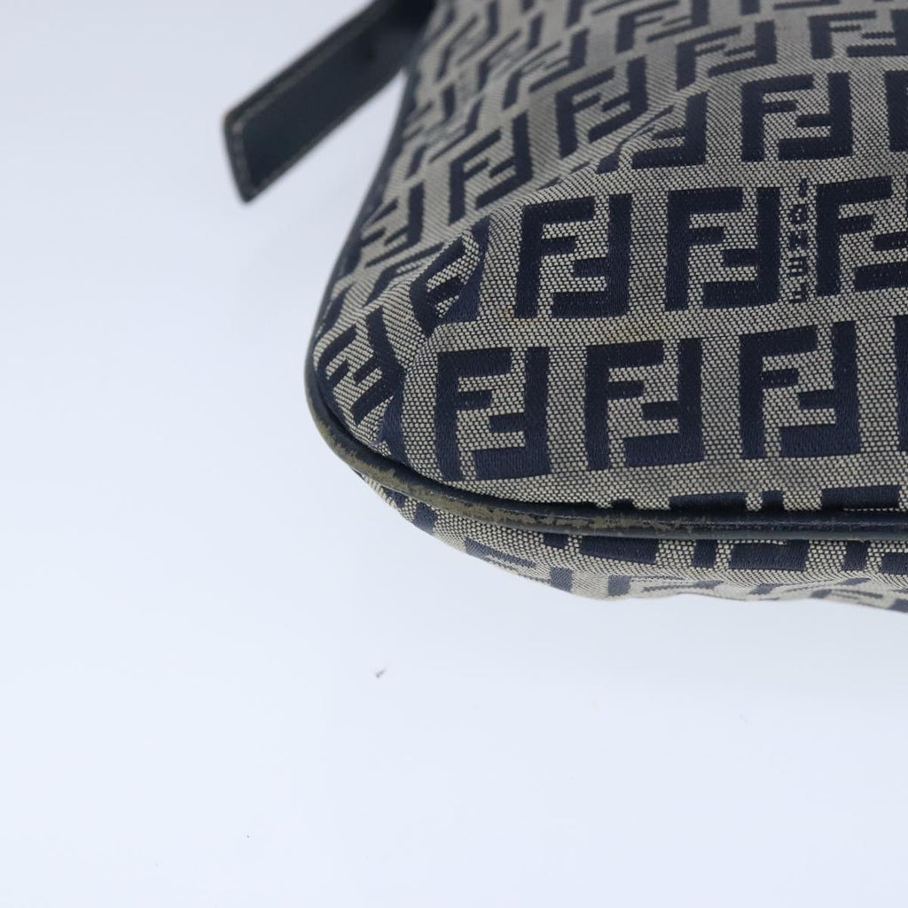 FENDI Zucchino Canvas Mamma Baguette Shoulder Bag Navy Silver 101401