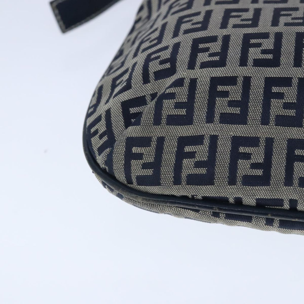 FENDI Zucchino Canvas Mamma Baguette Shoulder Bag Navy Silver 101401