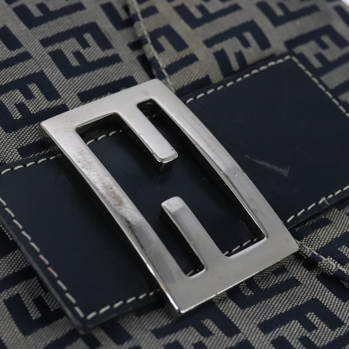FENDI Zucchino Canvas Mamma Baguette Shoulder Bag Navy Silver 101401