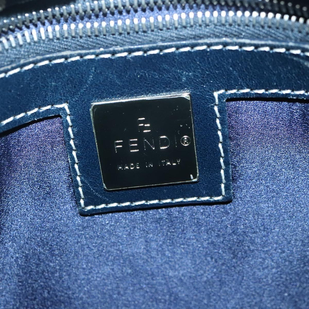 FENDI Zucchino Canvas Mamma Baguette Shoulder Bag Navy Silver 101401