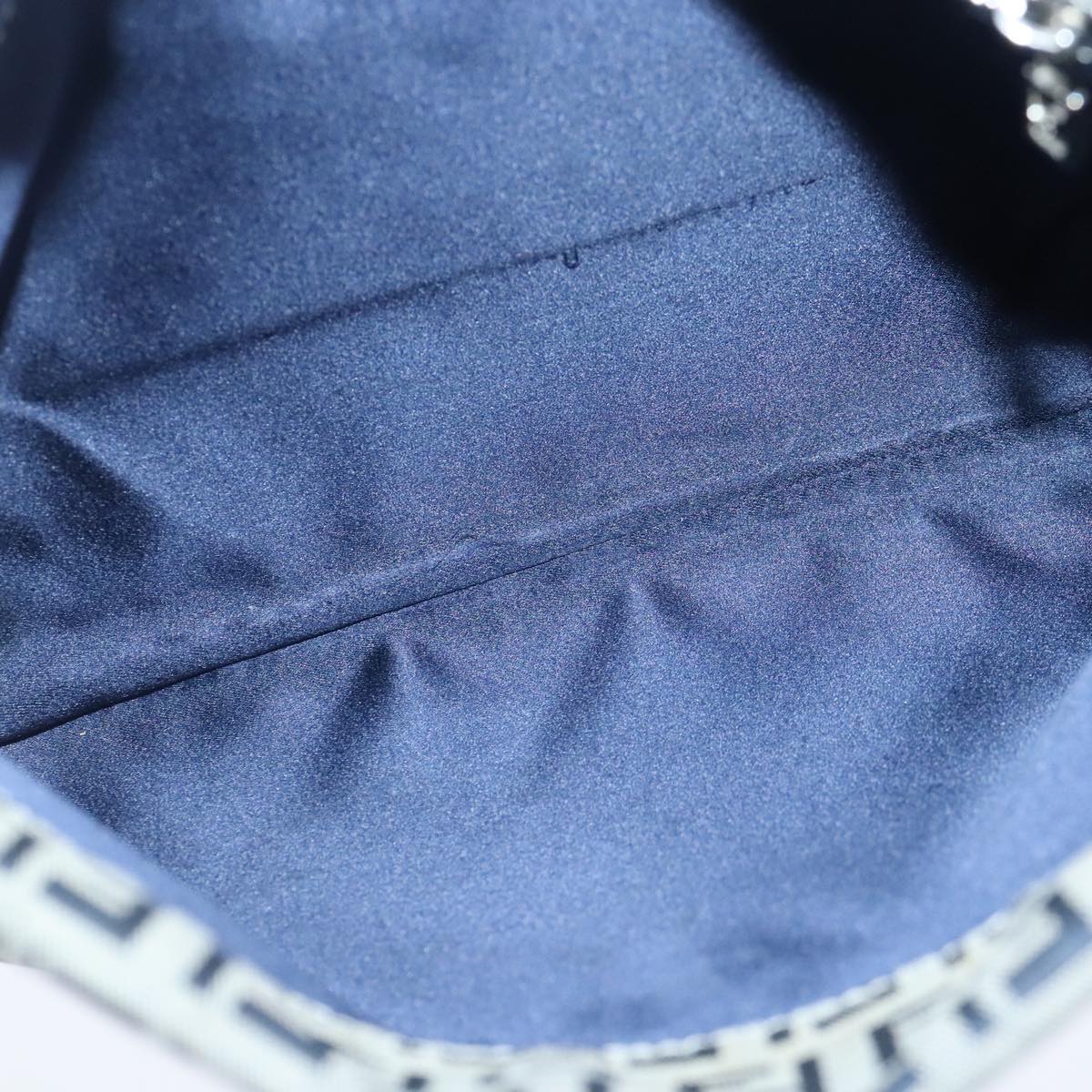 FENDI Zucchino Canvas Mamma Baguette Shoulder Bag Navy Silver 101401