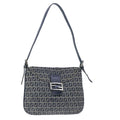FENDI Zucchino Canvas Mamma Baguette Shoulder Bag Navy Silver 101401