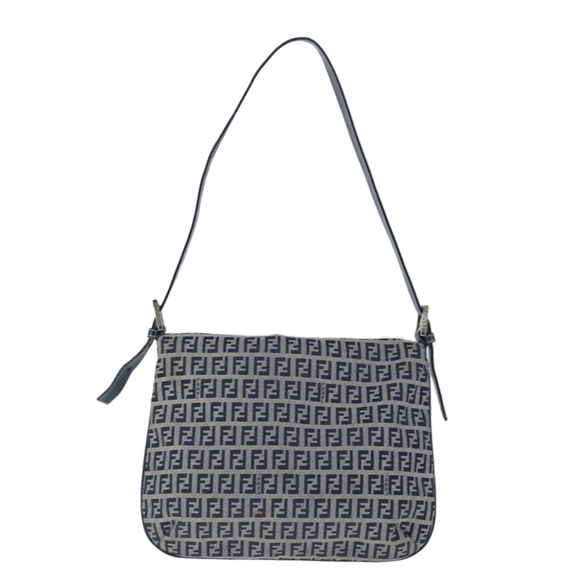 FENDI Zucchino Canvas Mamma Baguette Shoulder Bag Navy Silver 101401