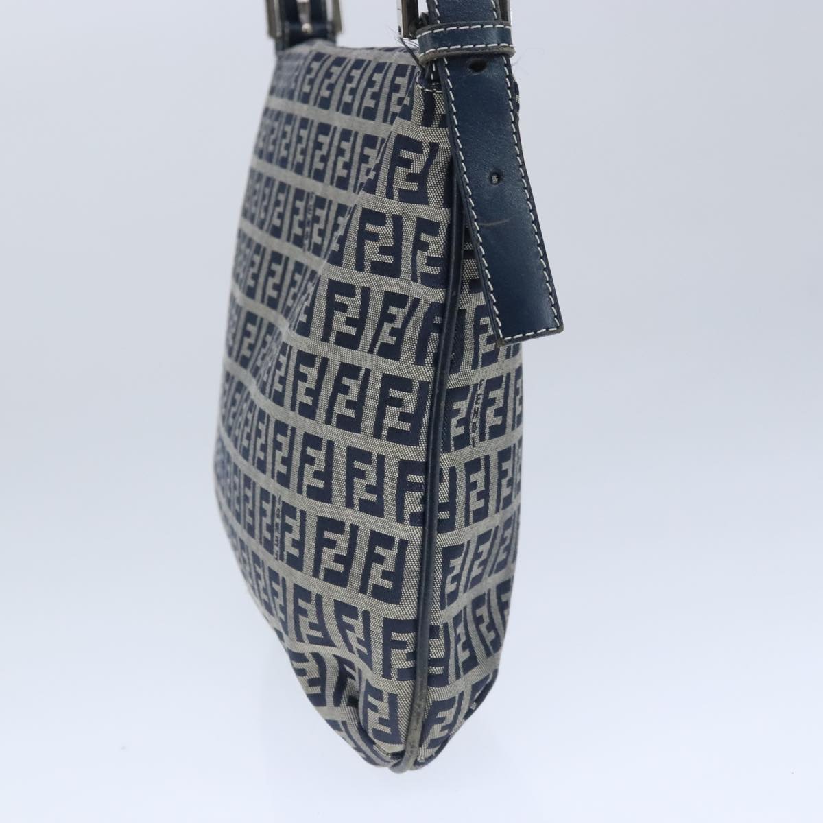 FENDI Zucchino Canvas Mamma Baguette Shoulder Bag Navy Silver 101401