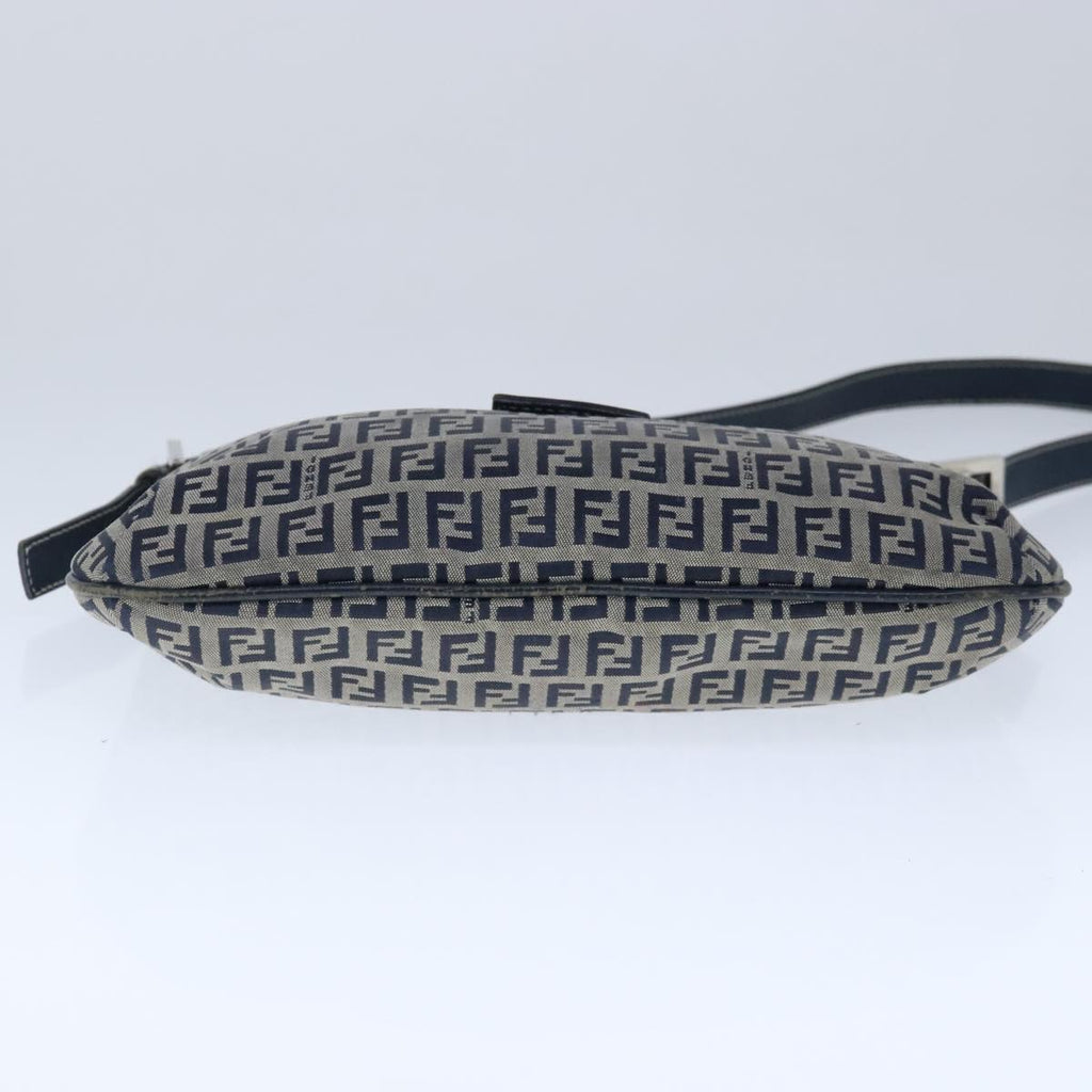 FENDI Zucchino Canvas Mamma Baguette Shoulder Bag Navy Silver 101401