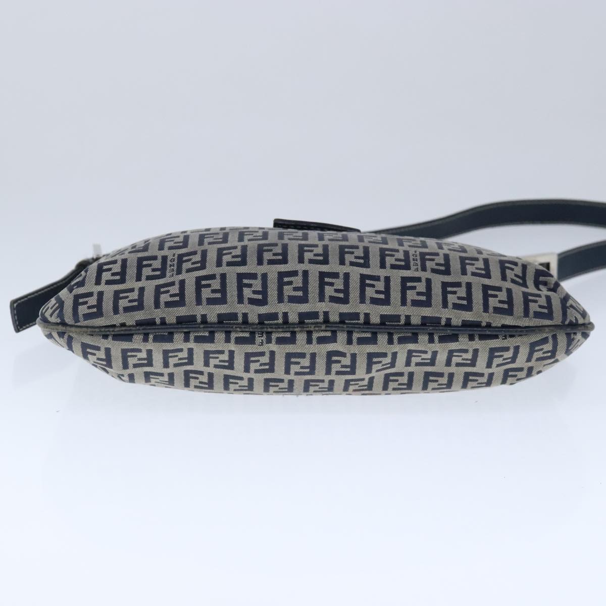 FENDI Zucchino Canvas Mamma Baguette Shoulder Bag Navy Silver 101401