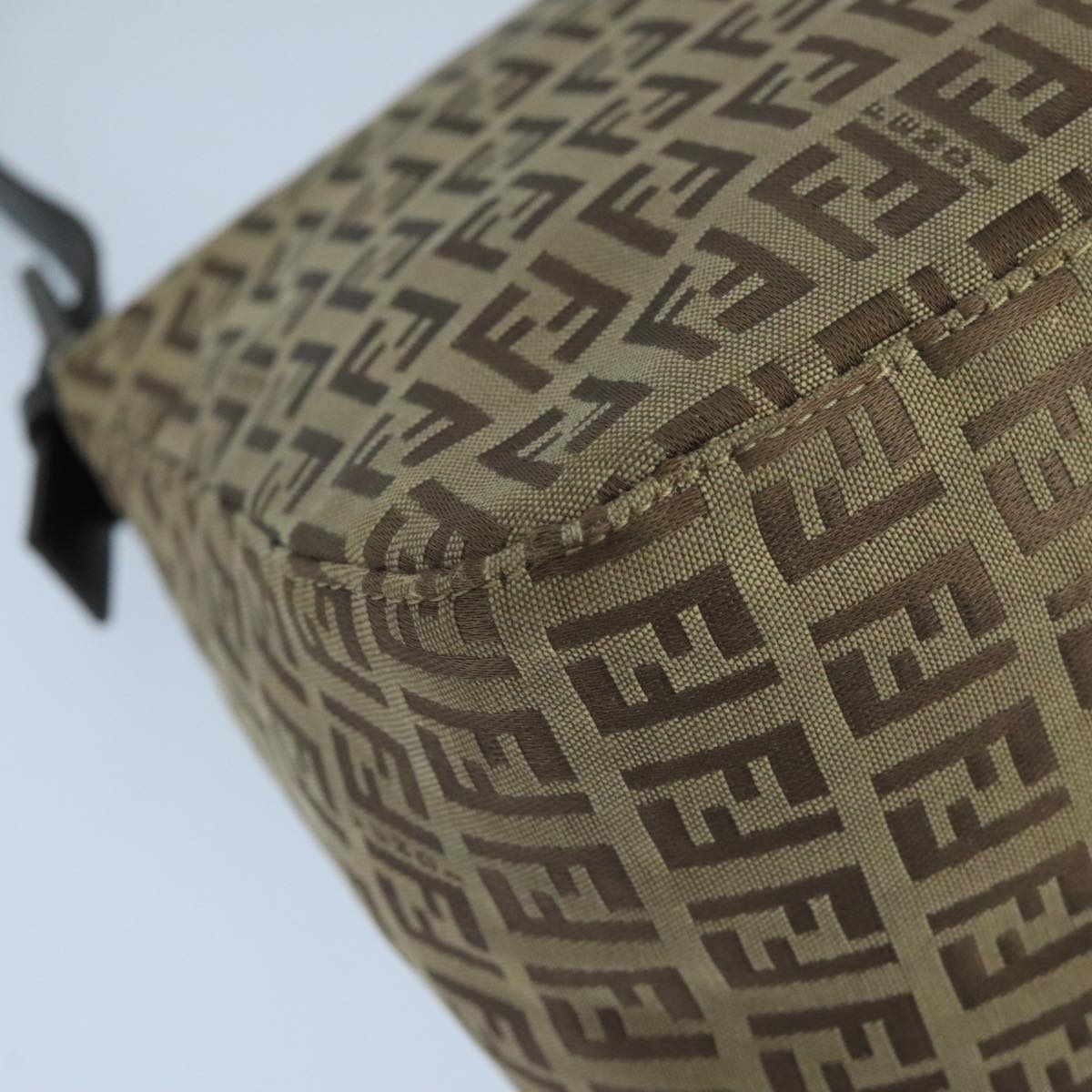FENDI Zucchino Canvas Mamma Baguette Hand Bag Brown Silver 101409