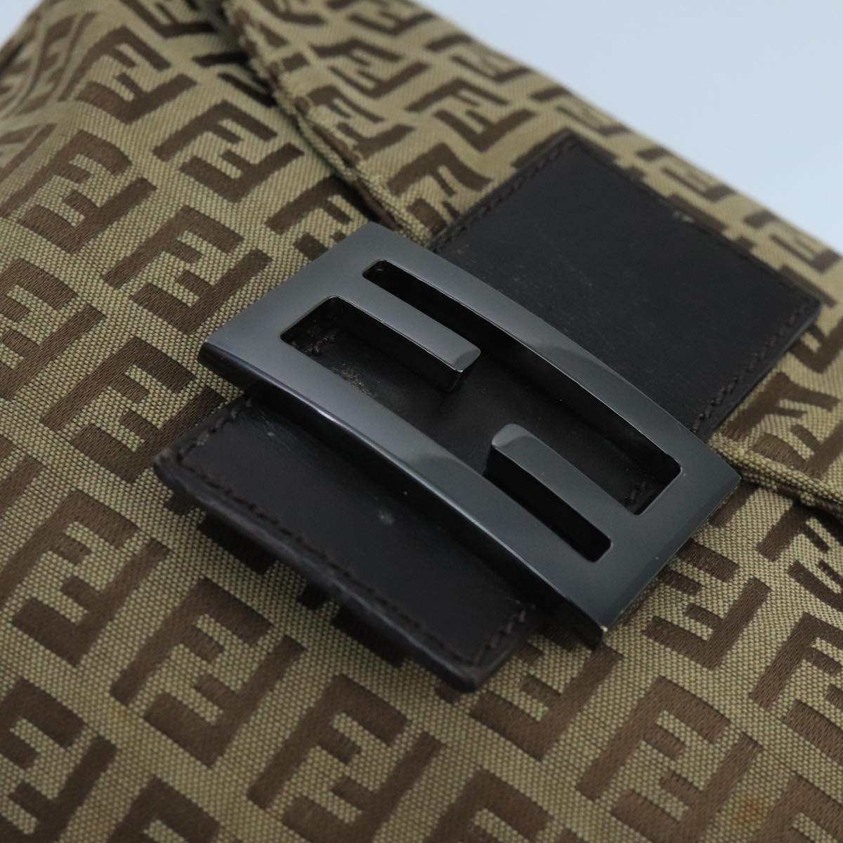 FENDI Zucchino Canvas Mamma Baguette Hand Bag Brown Silver 101409